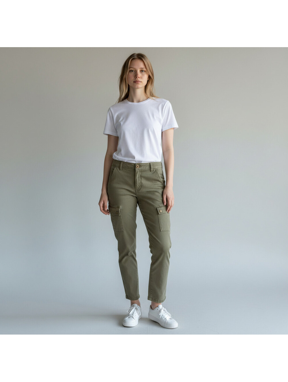 Democracy Cargo Pants Women 8 Gray High Rise Flat Front Tapered Pockets Cotton